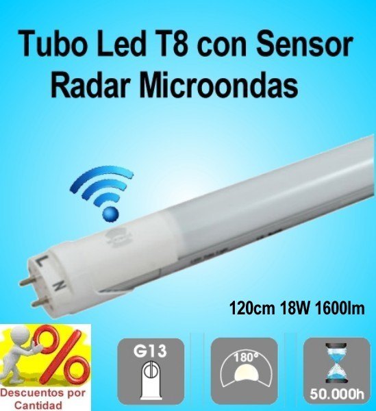 Tubo Led T8 con Sensor de Movimiento Radar Microondas de 18W 120cm